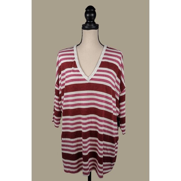 Torrid Super Soft Plush Pink Striped V-neck Top w/ Dropped Shoulders Size 1X NWT - Picture 1 of 10